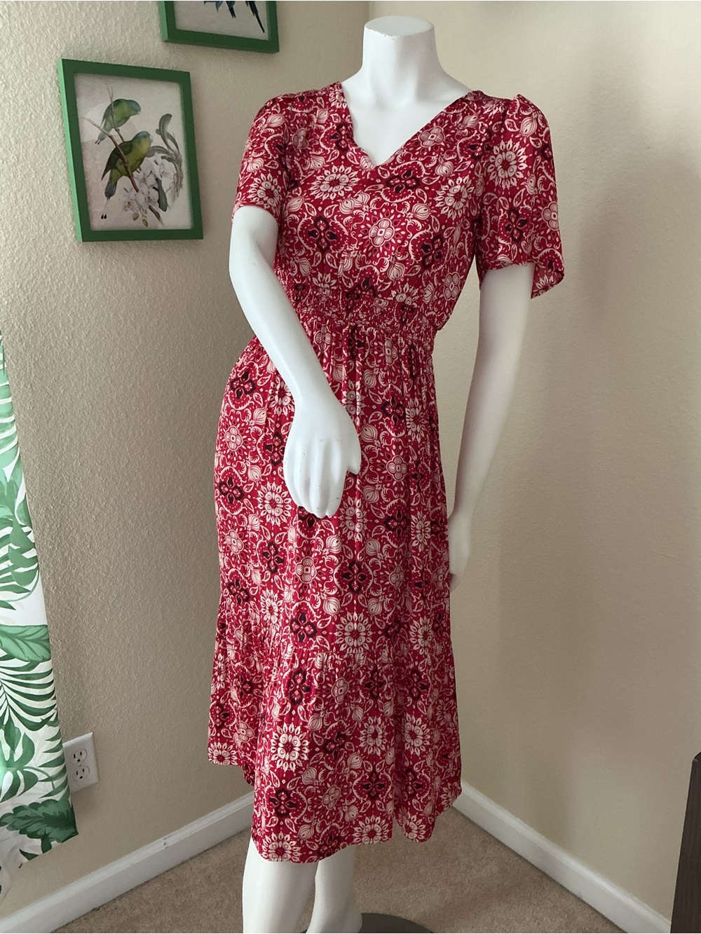 LOFT Outlet Red Floral Surplice Midi Dress XSP